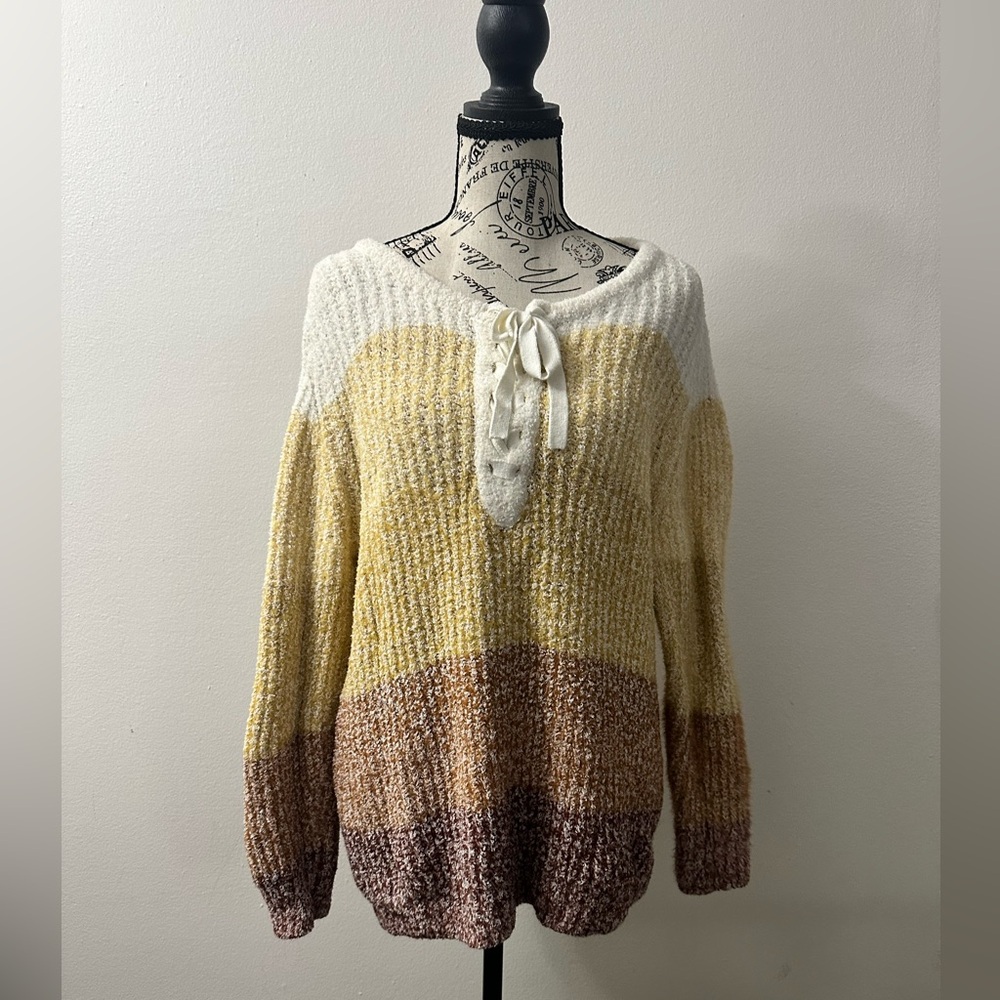 Idyllwind by Miranda Lambert knit, striped, lace-up, long sleeve sweater. 